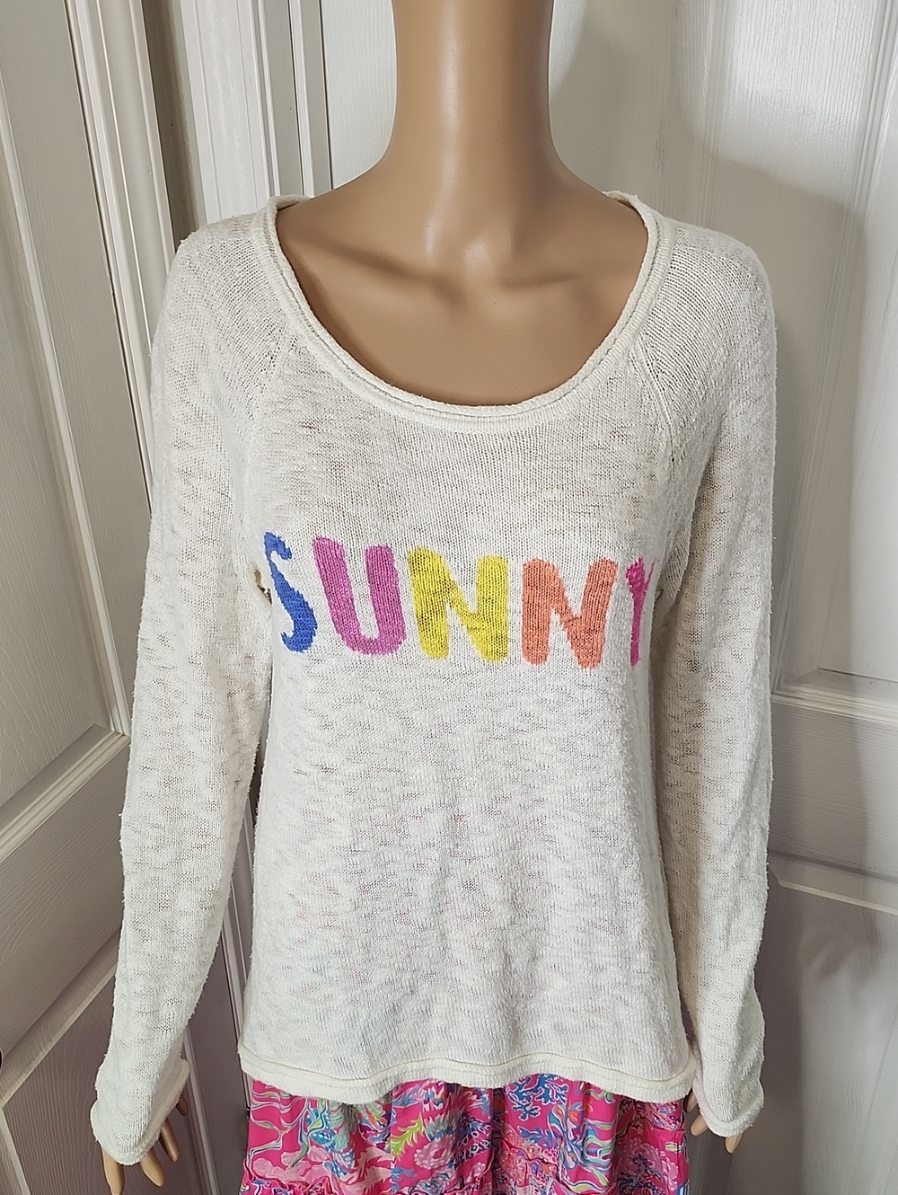 Lilly Pulitzer White 'SUNNY' Long-Sleeve Light Weight Knit Crew Neck Sweater